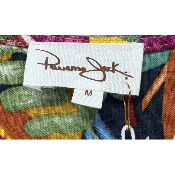 NWT Panama Jack Womens Top Linen Blend Puff Slv Tropical Boxy V Neck Boho Sz M - Picture 4 of 11